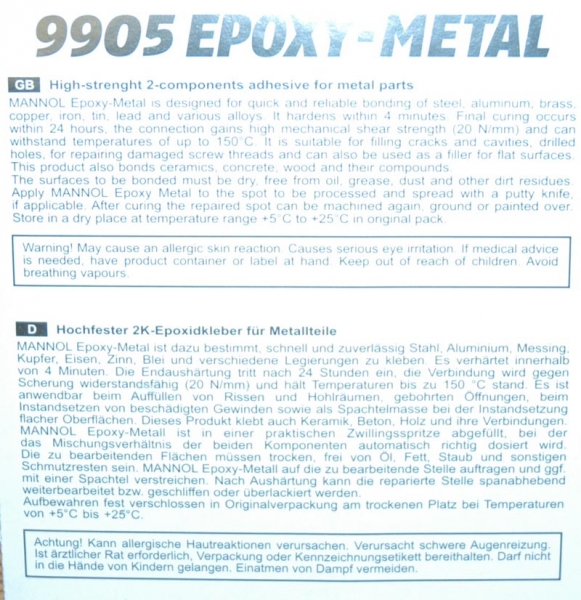 Kaltmetall EPOXYMETAL Metallkleber 2K